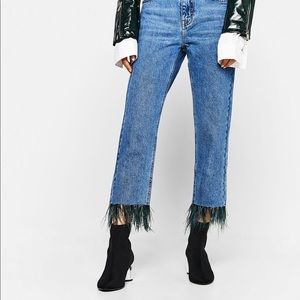 NWOT Bershka Jeans with Feather Trim